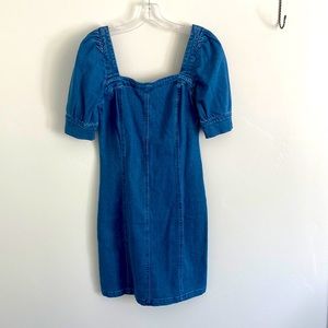 Vero moda denim fitted dress with puff sleeves mid arm length size s
